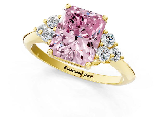 Yellow Gold Radiant Cut Cluster Accent Engagement Ring Setting for Fancy Pink Center