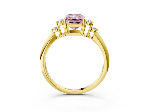 Yellow Gold Radiant Cut Cluster Accent Engagement Ring Setting for Fancy Pink Center