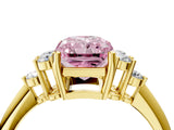 Yellow gold Fancy Pink Radiant Cut Cut Diamond Cluster Ring with Solitaire Band and Four-Prong Setting_16