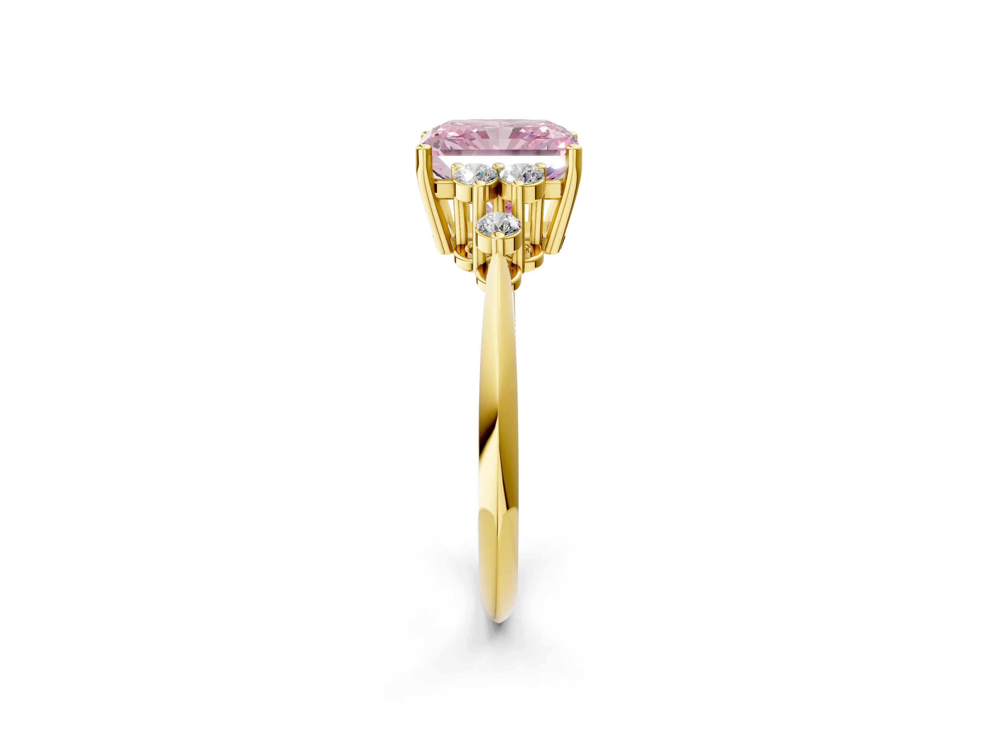 Yellow gold Fancy Pink Radiant Cut Cut Diamond Cluster Ring with Solitaire Band and Four-Prong Setting_2