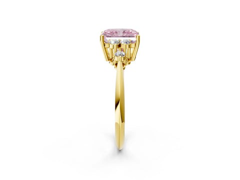 Yellow gold Fancy Pink Radiant Cut Cut Diamond Cluster Ring with Solitaire Band and Four-Prong Setting_2