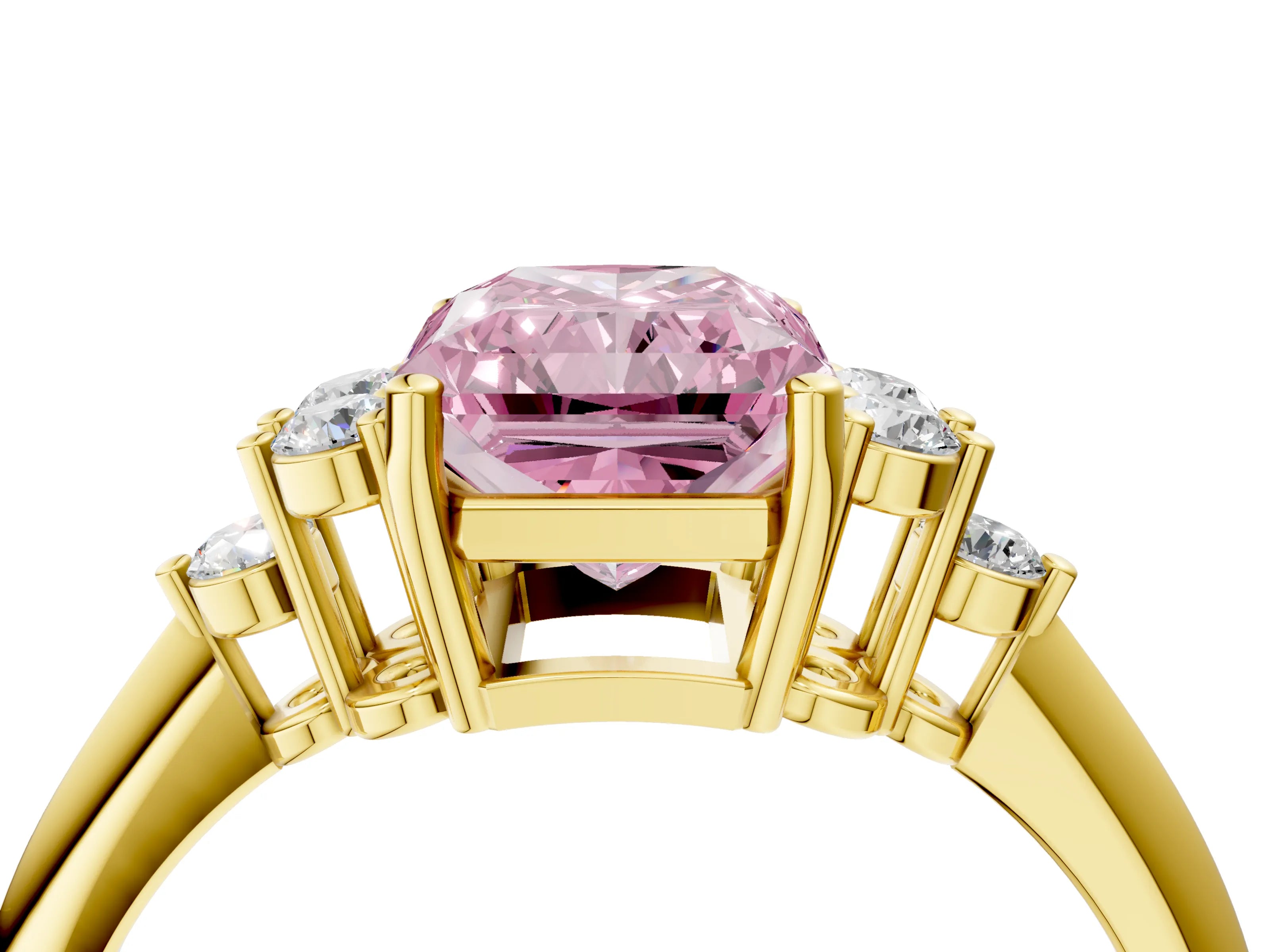 Yellow gold Fancy Pink Radiant Cut Cut Diamond Cluster Ring with Solitaire Band and Four-Prong Setting_4