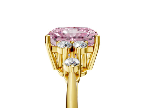 Yellow gold Fancy Pink Radiant Cut Cut Diamond Cluster Ring with Solitaire Band and Four-Prong Setting_5