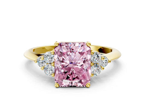 Yellow gold Fancy Pink Radiant Cut Cut Diamond Cluster Ring with Solitaire Band and Four-Prong Setting