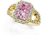 Yellow gold Fancy Pink Radiant Cut Cut Diamond Halo Engagement Ring with Open Split Pavé Band_1