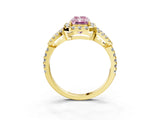 Yellow gold Fancy Pink Radiant Cut Cut Diamond Halo Engagement Ring with Open Split Pavé Band_3