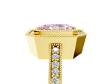 Yellow gold Fancy Pink Radiant Cut-Cut Diamond Halo Engagement Ring with Pave Band and Prong Setting_5