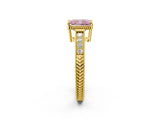 Yellow gold Fancy Pink Radiant Cut Cut Diamond Milgrain Pave Band Four-Prong Setting Ring_5