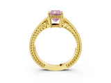 Yellow gold Fancy Pink Radiant Cut Cut Diamond Milgrain Pave Band Four-Prong Setting Ring_6