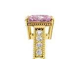 Yellow gold Fancy Pink Radiant Cut Cut Diamond Milgrain Pave Band Four-Prong Setting Ring_8