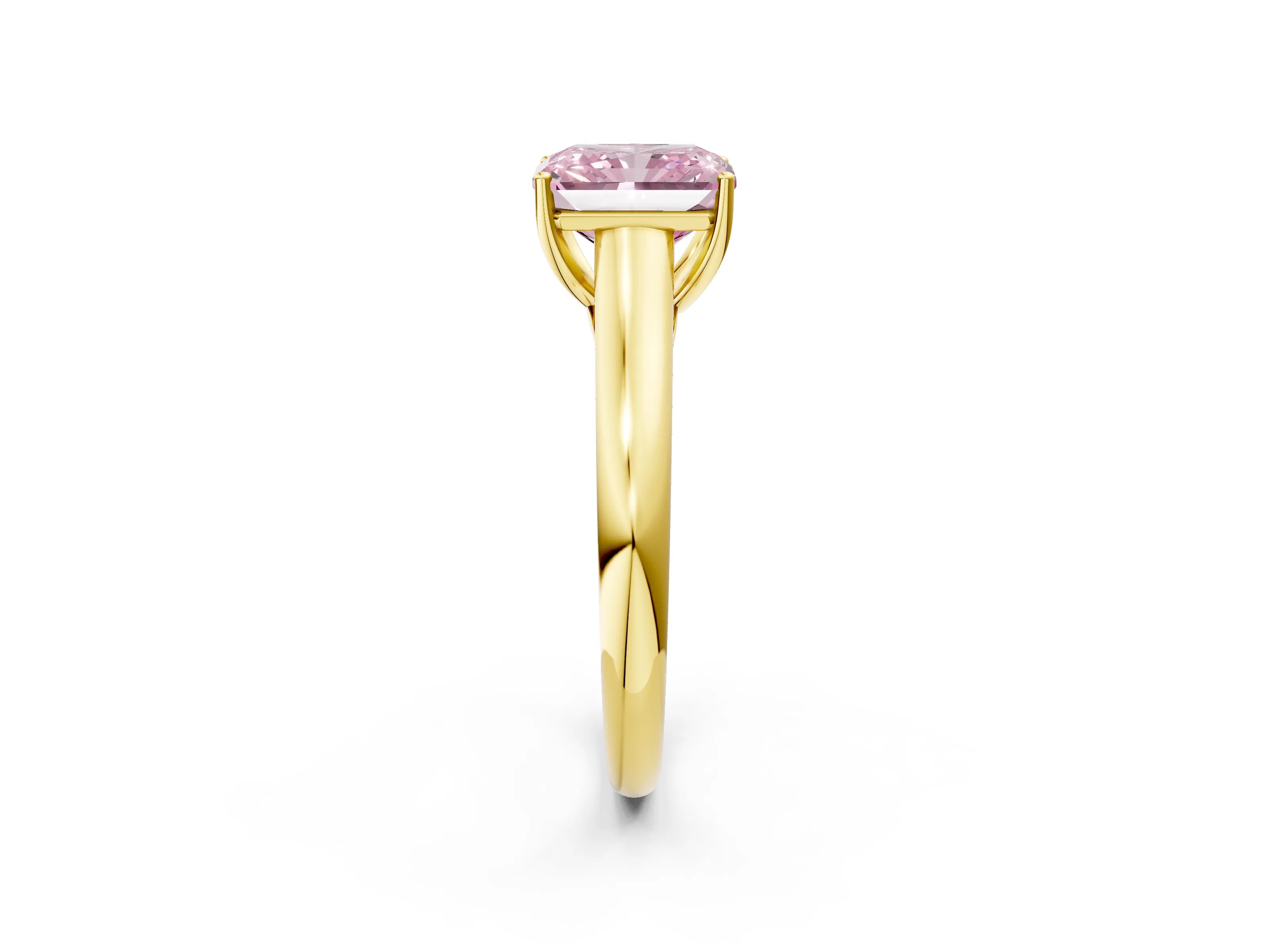 Yellow gold Fancy Pink Radiant Cut Cut Diamond Solitaire Engagement Ring with Tapered Plain Band and Four-Prong Setting_2
