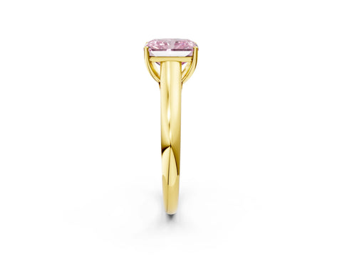 Yellow gold Fancy Pink Radiant Cut Cut Diamond Solitaire Engagement Ring with Tapered Plain Band and Four-Prong Setting_2