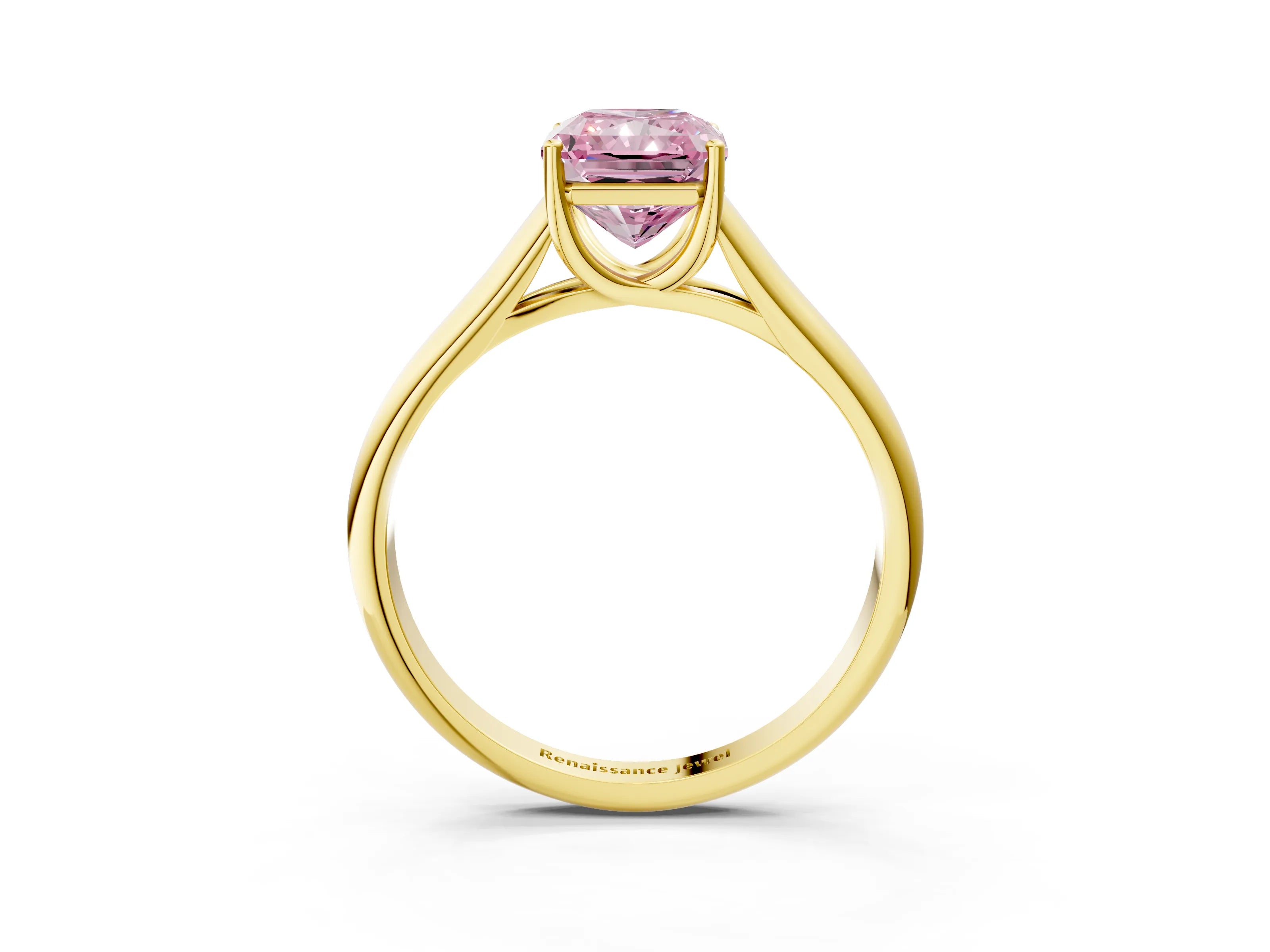 Yellow gold Fancy Pink Radiant Cut Cut Diamond Solitaire Engagement Ring with Tapered Plain Band and Four-Prong Setting_3