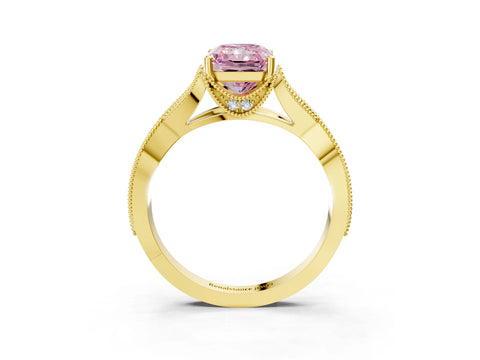 Yellow gold Fancy Pink Radiant Cut Cut Diamond Twisted Band with Milgrain Pave Setting and Four-Prong Setting_3