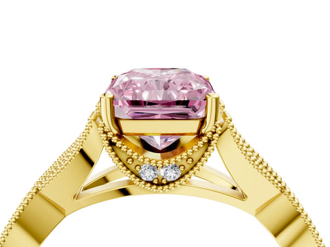 Yellow gold Fancy Pink Radiant Cut Cut Diamond Twisted Band with Milgrain Pave Setting and Four-Prong Setting_4