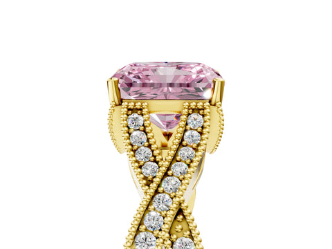 Yellow gold Fancy Pink Radiant Cut Cut Diamond Twisted Band with Milgrain Pave Setting and Four-Prong Setting_5