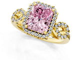 Yellow gold Fancy Pink Radiant Cut Cut Halo Diamond Infinity Band with Four-Prong Setting_1