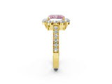 Yellow gold Fancy Pink Radiant Cut Cut Halo Diamond Pavé Engagement Ring with Milgrain Detailing_2