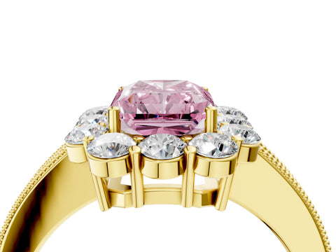 Yellow gold Fancy Pink Radiant Cut Cut Halo Diamond Pavé Engagement Ring with Milgrain Detailing_4
