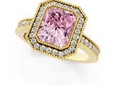 Yellow gold Fancy Pink Radiant Cut Cut Halo Pavé Diamond Ring_1