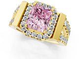 Yellow gold Fancy Pink Radiant Cut Cut Halo Split Shank Prong Set Ring_1