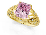 Yellow gold Fancy Pink Radiant Cut Cut Milgrain Pave Diamond Engagement Ring with Four-Prong Setting_28