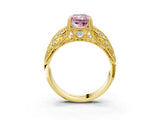 Yellow gold Fancy Pink Radiant Cut Cut Milgrain Pave Diamond Engagement Ring with Four-Prong Setting_30