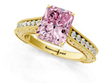Yellow gold Fancy Pink Radiant Cut Cut Pave Band Milgrain Solitaire Ring_22