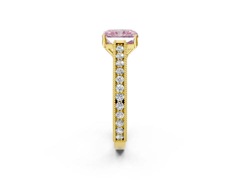 Yellow gold Fancy Pink Radiant Cut Cut Pave Band Milgrain Solitaire Ring_2