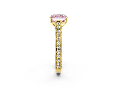 Yellow gold Fancy Pink Radiant Cut Cut Pave Band Milgrain Solitaire Ring_9