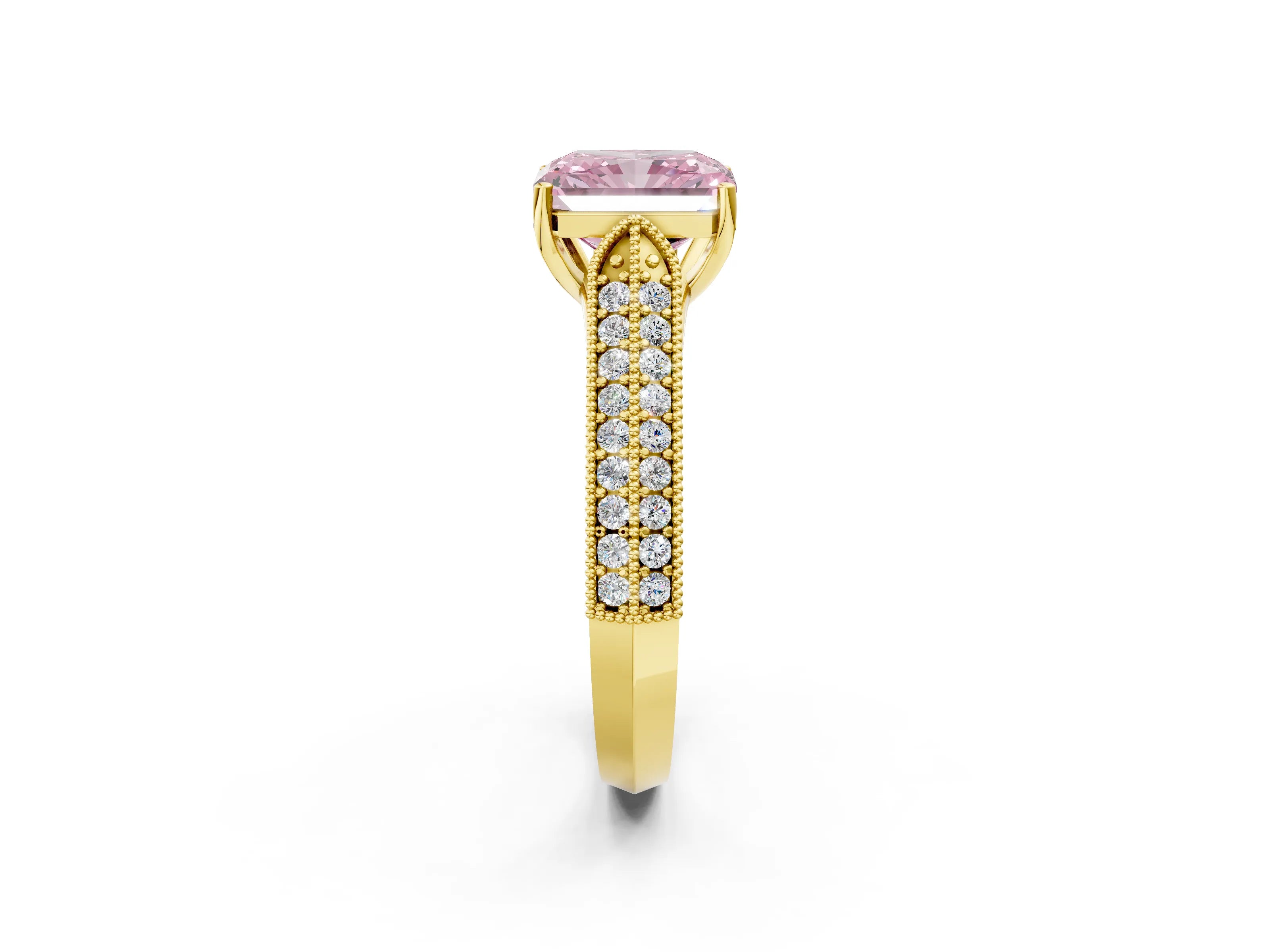 Yellow gold Fancy Pink Radiant Cut Cut Pave Split Shank Engagement Ring with Four-Prong Setting_2