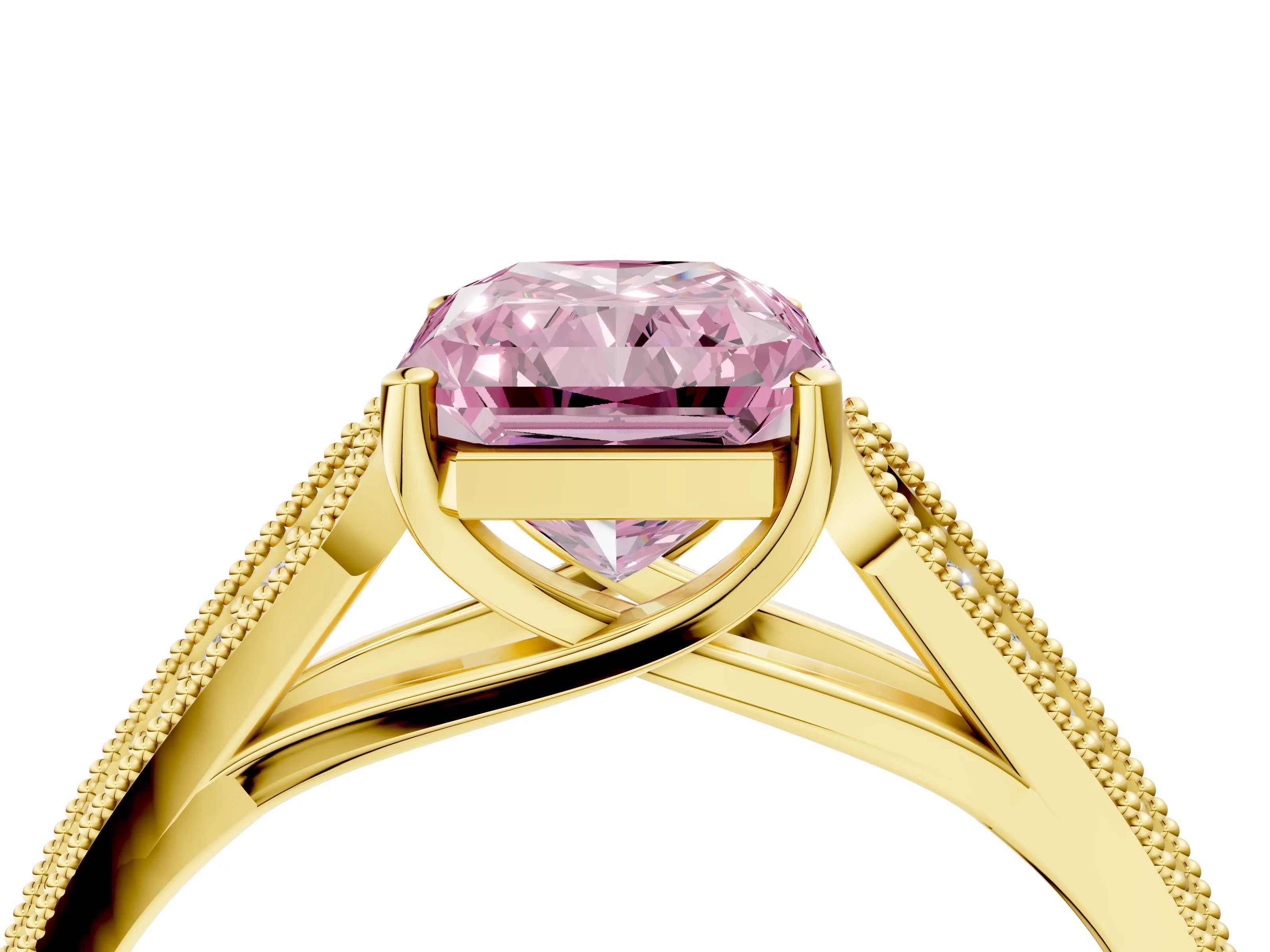 Yellow gold Fancy Pink Radiant Cut Cut Pave Split Shank Engagement Ring with Four-Prong Setting_4