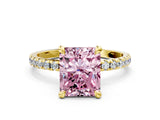 Yellow gold Fancy Pink Radiant Cut Diamond Brilliant Solitaire Ring with Pavé Band and Four-Prong Setting_12