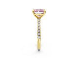 Yellow gold Fancy Pink Radiant Cut Diamond Brilliant Solitaire Ring with Pavé Band and Four-Prong Setting_14