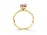 Yellow gold Fancy Pink Radiant Cut Diamond Brilliant Solitaire Ring with Pavé Band and Four-Prong Setting_15