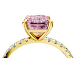 Yellow gold Fancy Pink Radiant Cut Diamond Brilliant Solitaire Ring with Pavé Band and Four-Prong Setting_16