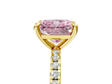 Yellow gold Fancy Pink Radiant Cut Diamond Brilliant Solitaire Ring with Pavé Band and Four-Prong Setting_17