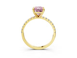 Yellow gold Fancy Pink Radiant Cut Diamond Brilliant Solitaire Ring with Pavé Band and Four-Prong Setting_3