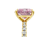 Yellow gold Fancy Pink Radiant Cut Diamond Brilliant Solitaire Ring with Pavé Band and Four-Prong Setting_5