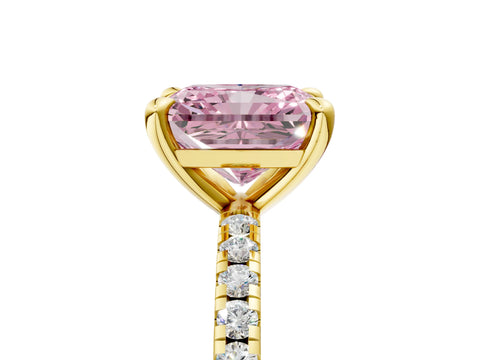 Yellow gold Fancy Pink Radiant Cut Diamond Brilliant Solitaire Ring with Pavé Band and Four-Prong Setting_5