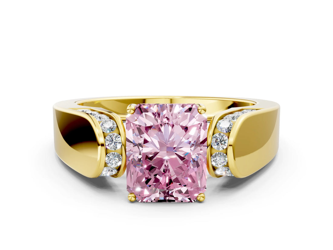 Yellow gold Fancy Pink Radiant Cut Diamond Channel Set Solitaire Ring with Four-Prong Setting_12