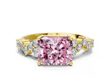 Yellow gold Fancy Pink Radiant Cut Diamond Cluster Pavé Band with Four-Prong Setting_12