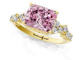 Yellow gold Fancy Pink Radiant Cut Diamond Cluster Pavé Band with Four-Prong Setting_13