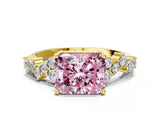 Yellow gold Fancy Pink Radiant Cut Diamond Cluster Pavé Band with Four-Prong Setting_3