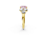 Yellow gold Fancy Pink Radiant  Cut Diamond Cluster Ring with Round Accent Stones and Prong Setting on a Classic Band_50