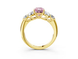 Yellow gold Fancy Pink Radiant  Cut Diamond Cluster Ring with Round Accent Stones and Prong Setting on a Classic Band_51