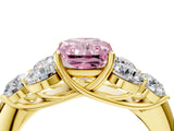 Yellow gold Fancy Pink Radiant  Cut Diamond Cluster Ring with Round Accent Stones and Prong Setting on a Classic Band_52