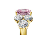 Yellow gold Fancy Pink Radiant  Cut Diamond Cluster Ring with Round Accent Stones and Prong Setting on a Classic Band_53