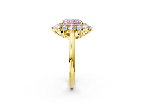 Yellow gold Fancy Pink Radiant Cut Diamond Cluster Ring with Round and Baguette Stones, Split Shank Band, Prong Setting_2