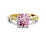 Yellow gold Fancy Pink Radiant Cut Diamond Cluster Side Stone Solitaire Ring with Prong Setting_70